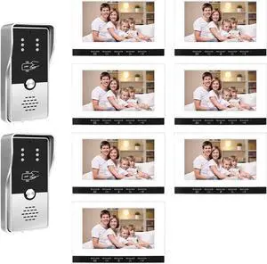 VisiPower White 7" Monitor Wired Multi Room Unlock Visual Intercom System Villa Apartment Doorbell with Night Vision and Mobile Phone NFC unlocking, 2* outdoor doorbell+ 7* indoor monitor