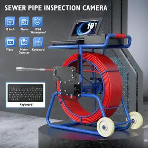 VisiPower 2MP Sewer Pipe Camera 10" Screen + Video recording + Meter Counter + Auto Self-Leveling + Camera head Dia 32mm + Keyboard + Cable Dia 9mm + Wheel Endoscope Borescope Cable Length 50m/164ft