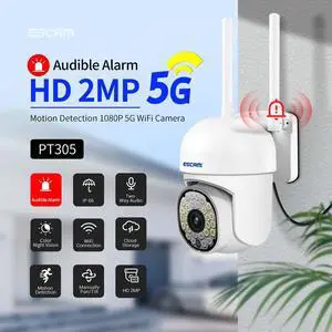 VisiPower 2MP 2.4G/5G Wifi HD PT Smart Home Surveillance IP Camera Pan 355° Tilt 90° full color night vision motion detection sound alarm white light flashing alarm warning 2-way voice Security Camera
