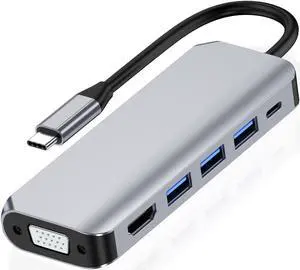 VisiPower 6 in 1 Type-C /USB-C to HDMI 4K@30Hz + PD Charging + USB 3.0*1 + USB 2.0*2 + VGA Extension Adapter Converter PC Mobile Phone laptop 6-in-1 Docking Station Extension Hub Converter Cable