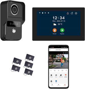 2pin-Wired 2MP HD Indoor 7" WiFi Monitor Smart Home Video Doorbell Intercom System, Remote APP Phone Unlock Video Record Motion Detect 2-Way Talk IR Camera Black Door Bell 1x doorbell + 1x 7" Screen
