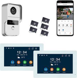 2pin-Wired 2MP HD Indoor 7" WiFi Monitor Smart Home Video Doorbell Intercom System, Remote APP Phone Unlock Video Record Motion Detect 2-Way Talk IR Camera Silver Door Bell 1x doorbell + 2x 7" Screen