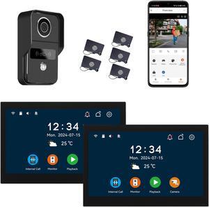 2pin-Wired 2MP HD Indoor 10" WiFi Monitor Smart Home Video Doorbell Intercom System,Remote APP Phone Unlock Video Record Motion Detect 2-Way Talk IR Camera Black Door Bell 1x doorbell + 2x 10" Screen