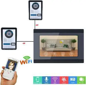 7inch Wired Wifi IP Video Door Phone Doorbell Intercom Entry System with 2xHD IR-CUT 1000TVL Wired Camera Night Vision Support Remote APP unlocking