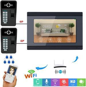 7inch TFT LCD Wired / Wireless Wifi Fingerprint RFID Password Video Door Phone Doorbell Intercom Entry System Remote APP with 2 X IR-CUT 1000TVL Wired Camera Night Vision