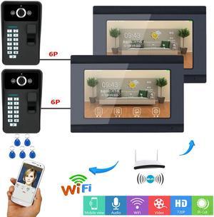 7inch TFT LCD  2 Monitors Wired / Wireless Wifi Fingerprint RFID Password Video Door Phone Doorbell Intercom Entry System with 2X IR-CUT 1000TVL Wired Camera Night Vision