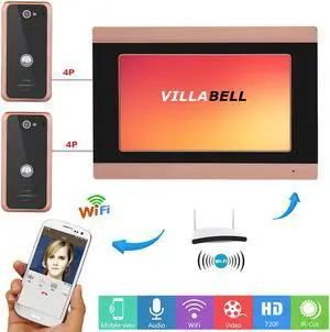 7" TFT LCD Wired Wifi Video Door Phone Doorbell Intercom Remote APP with 2 X 1000TVL Wired Camera Night Vision