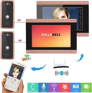 7inch 2 Monitors Wired Wifi Video Door Phone Doorbell Intercom  with 2X 1000TVL Wired Camera Night Vision Support Remote APP intercom,unlocking,Recording,Snapshot