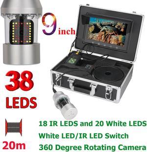 9 Inch 20m Underwater Fishing Video Camera Fish Finder IP68 Waterproof 38 LEDs 360 Degree Rotating Camera