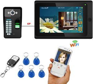 7inch Wired / Wireless Wifi Fingerprint RFID Password Video Door Phone Doorbell Intercom with 1000TVL Wired Camera