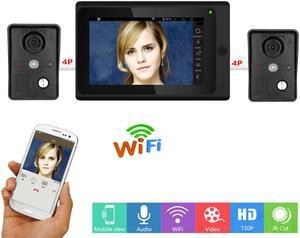 7inch Wireless/Wired Wifi IP Video Door Phone Doorbell Intercom with 2x1000TVL Wired Camera Night Vision Remote APP