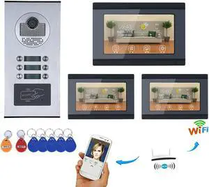7inch Record Wired Wifi 3 Apartment/Family Video Door Phone RFID IR-CUT HD 1000TVL Camera Doorbell with 6 button 3 Monitor Waterproof