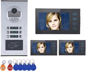 6 Units Apartment Doorbell, 7" LCD Monitor Wired Door RFID Multi-family Doorbell Home Apartment Video Intercom System, Monitor Control Unlocking, 2-Way Audio for Home Apartment, 1 doorbell + 3 monitor