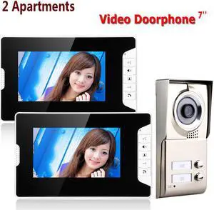 7inch TFT 2 Apartments Video Door Phone Intercom System IR-CUT HD 1000TVL Camera Doorbell Camera with 2 button 2 Monitor Waterproof