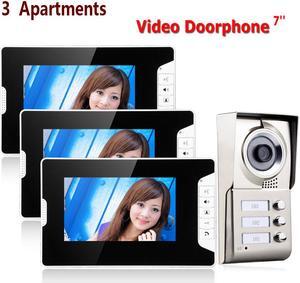 7inch TFT 3 Apartments Video Door Phone Intercom System IR-CUT HD 1000TVL Camera Doorbell Camera with 3 button 3 Monitor Waterproof