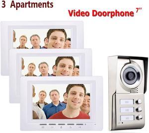 7inch 3 Apartments Video Door Phone Intercom System IR-CUT HD 1000TVL Camera Doorbell Camera with 3 button 3 Monitor Waterproof