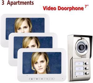 7inch LCD 3 Apartments Video Door Phone Intercom System IR-CUT HD 1000TVL Camera Doorbell Camera with 3 button 3 Monitor Waterproof