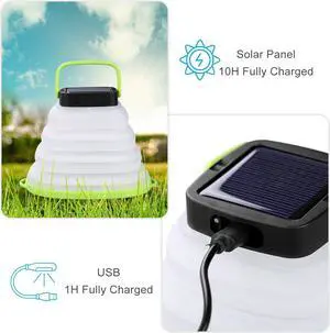 Portable 6 LEDs 1.2W Collapsible Camping Telescopic tent light solar panel or USB IP67 green