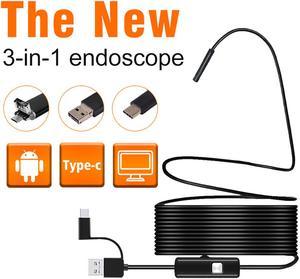 Endoscope 7MM Lens Inspection Camera 30fps 3 in 1 USB Android/type-c Waterproof IP67