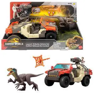 Mattel JGB59 Jurassic World Rebirth Launch and Battle Vehicle and Raptor Playset