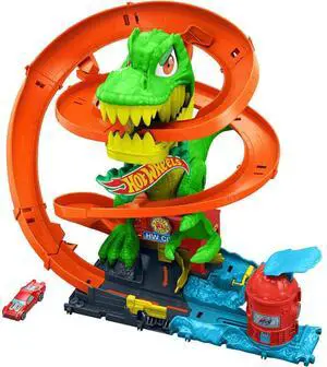 Mattel JBM73 Hot Wheels City T-Rex Blaze Battle Playset - Dinosaur Nemesis