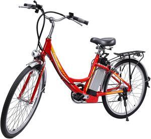 iDeaPlay Electric Bike 24, 250W E-Bike for Women with 3 Riding Modes, Electric Bicycle with Removable 36V 8.0Ah Lithium Battery, 20mph Adult Electric Bicycles with 6 Speed, Red UL Certified