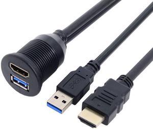 Chenyang Combo USB 3.0 & HDTV HDMI 1.4 Male to Female Extension Cable with Waterproofable Mount Shell 100cm