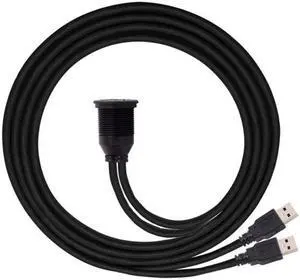 Cablecc 1m Waterproof Dual USB 3.0 Extension AUX Flush Mount Car Mount Extension Cable for Dashboard Panel