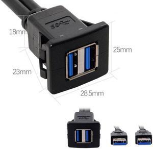 CYSM 1m Waterproof Dual USB 3.0 Extension Latch Mount Car AUX Cable for Dashboard Panel
