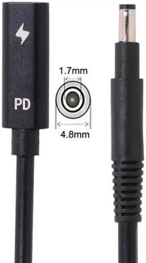Jimier Cable Type C USB-C Female Input to DC 4.8*1.7mm Power PD Charge Cable fit for Laptop 18-20V
