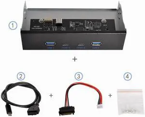 Xiwai Cable USB-C & USB 3.0 HUB 4 Ports Front Panel to Motherboard 20Pin Connector Cable for 5.25" CD-ROM Bay