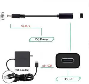 KAIBOXIXI Type C USB-C Female Input to DC 5.5*2.1mm Power PD Charge Cable fit for Laptop 18-20V