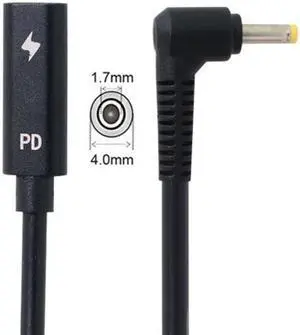 Jimier Cable Type C USB-C Female Input to DC 4.0*1.7mm Power PD Charge Cable fit for Laptop 18-20V