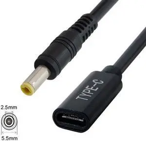 Jimier Cable Type C USB-C Female Input to DC 5.5*2.5mm Power PD Charge Cable fit for Laptop 18-20V