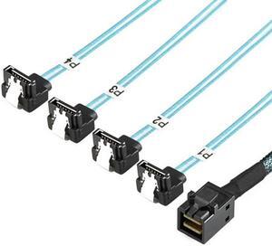 Jimier Cable Internal Mini SAS SFF-8643 Host to Angled 4 SATA Target Hard Disk 6Gbps Data Server Raid Cable 1m