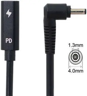 Jimier Cable Type C USB-C Female Input to DC 4.0*1.3mm Power PD Charge Cable fit for Laptop 18-20V