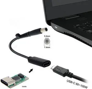 KAIBOXIXI Type C USB-C Female Input to DC 7.4*5.0mm Power PD Charge Cable fit for Laptop 18-20V