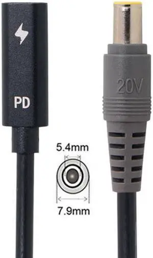 CYSM Type C USB-C Female Input to DC 7.9*5.4mm Power PD Charge Cable fit for Laptop 18-20V