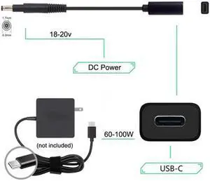 KAIBOXIXI Type C USB-C Female Input to DC 4.8*1.7mm Power PD Charge Cable fit for Laptop 18-20V