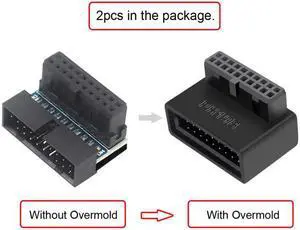 Cablecc 1Set USB 3.0 20pin Male to Female Extension Adapter Up & Down Angled 90 Degree Overmold