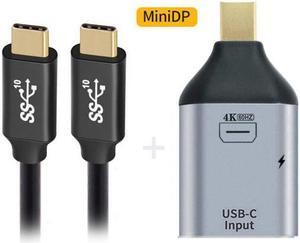 Cablecc 100W 10Gbps Cable & USB-C Type C Female Source to Mini Displayport DP Sink HDTV & PD Power Adapter 4K 60hz 1080p for Phone & Laptop