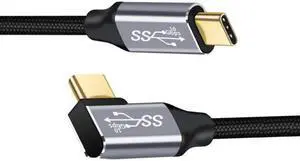 Cablecc 2.0M 90 Degree Right Angled Type-C USB-C Male to Male USB3.1 10Gbps 100W Data Cable for Laptop & Phone