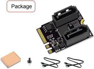 Cablecc NGFF Key A+E PCI Express to SATA 3.0 6Gbps Dual Ports Adapter Converter Hard Drive Extension Card JMB582 2230