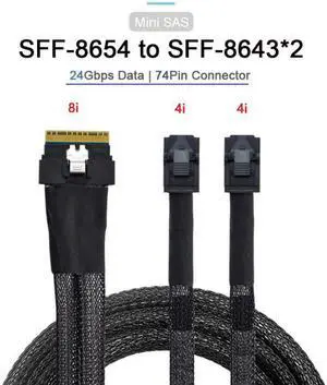 Cablecc PCI-E Ultraport Slimline SAS Slim 4.0 SFF-8654 8i 74pin to Dual SFF-8643 4i Mini SAS HD Cable PCI-Express