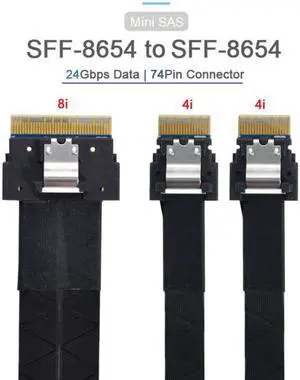 Cablecc PCI-E Ultraport Slimline SAS Slim 4.0 SFF-8654 8i 74pin to Dual  SFF-8654 4i 38Pin Cable 40cm PCI-Express