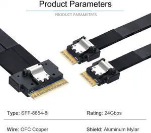 Jimier PCI-E Ultraport Slimline SAS Slim 4.0 SFF-8654 8i 74pin to Dual  SFF-8654 4i 38Pin Cable 40cm PCI-Express