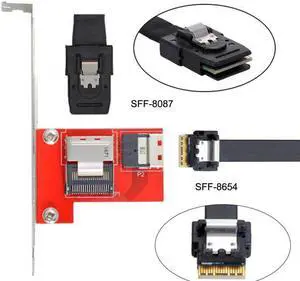 Cablecc PCI-Express 4.0 Slimline SAS SFF-8654 to Mini SAS SFF-8087 PCBA Female Adapter With Bracket