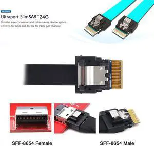 Cablecc PCI-E Slimline SAS 4.0 SFF-8654 4i 38pin Host to SFF-8654 Slim SAS Target Cable 40cm