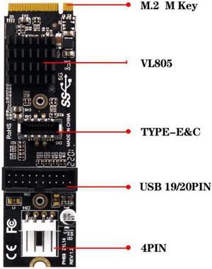 CY 5Gbps Type-E USB 3.1 Front Panel Socket   USB 2.0 to NVME NGFF M-Key Express Card VL805 Adapter for Motherboard