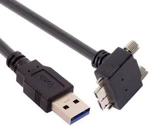 Cablecc 1.2m 90 Degree Down Angled Micro USB Screw Mount to 3.0 Data Cable for Industrial Camera
